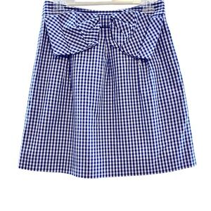 Anthropologie Britt Ryan Women’s Pleated Bow Blue White Checked Skirt small